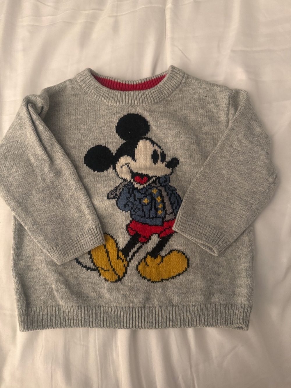 GAP Gray Mickey Mouse Knit Sweater with Red, Yellow, Blue Accents
